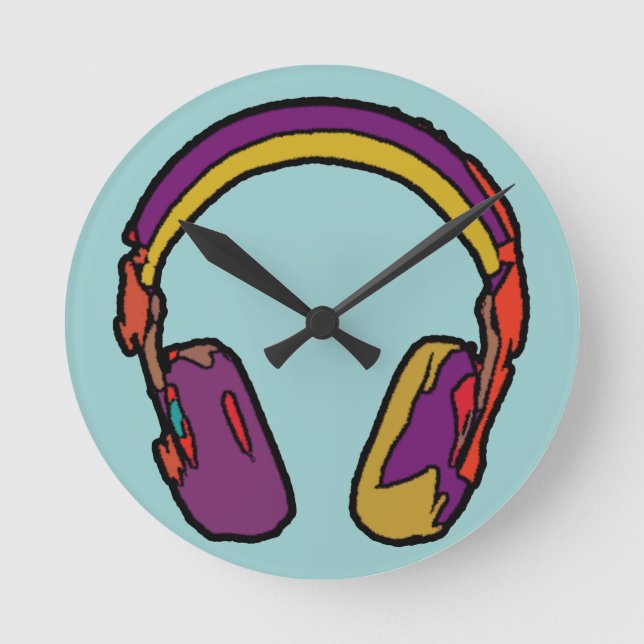 colour dj headphone round clock (Front)