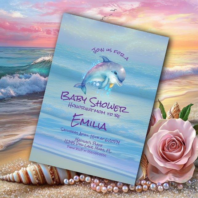 Colour Dolphin Beach Baby Shower Invitation (Creator Uploaded)