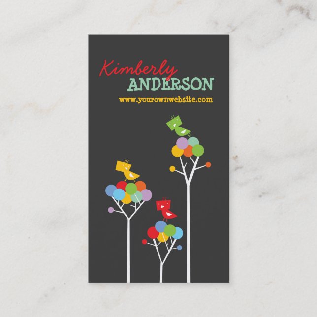 Colour Dot Trees + Cute Birds Custom Profile Card (Front)