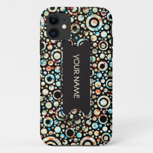 Colour Dots & Circle Pattern + your text & backgr. iPhone 11 Case
