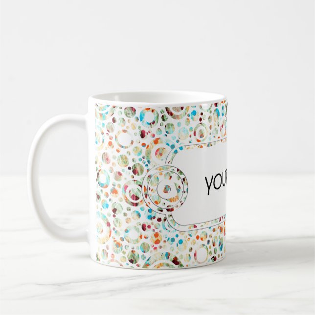Colour Dots & Circle Pattern + your text & backgr. Coffee Mug (Left)