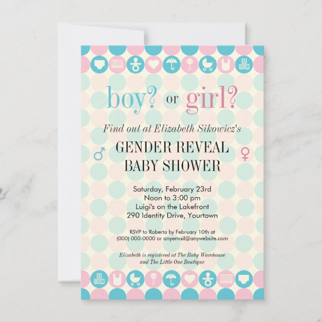 Colour Dots Gender Reveal Baby Shower Invitation (Front)