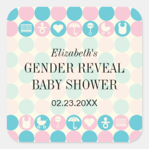 Colour Dots Gender Reveal Baby Shower Sticker