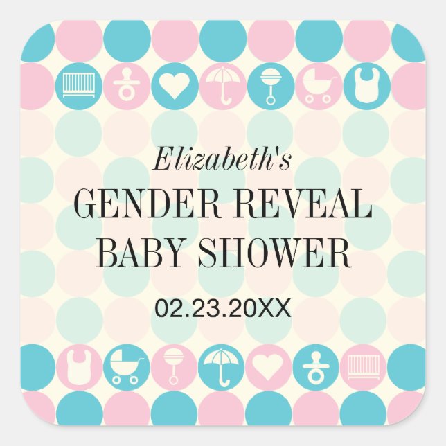 Colour Dots Gender Reveal Baby Shower Sticker (Front)