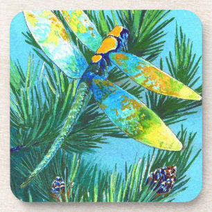Colour Dragonfly & Pine Tree Coaster