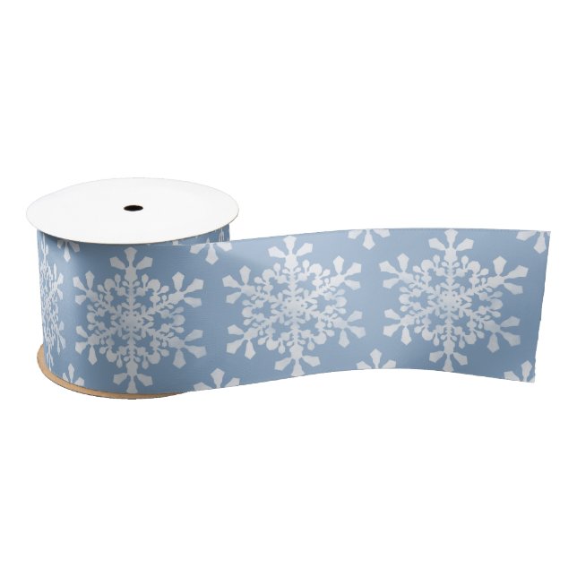 Colour Editable Blue and White Snowflakes Christma Satin Ribbon (Spool)