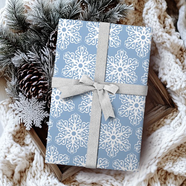Colour Editable Blue and White Snowflakes Christma Wrapping Paper (Color Editable Blue and White Snowflakes Christmas Wrapping Paper)