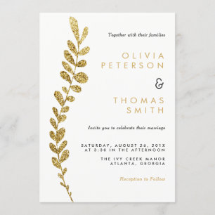 Colour Editable Faux Gold Leaf Wedding Invitation