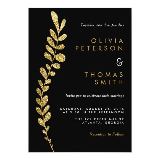 Colour Editable Faux Gold Leaf Wedding Invitation
