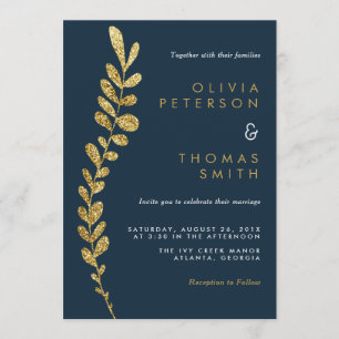 Colour Editable Faux Gold Leaf Wedding Invitation