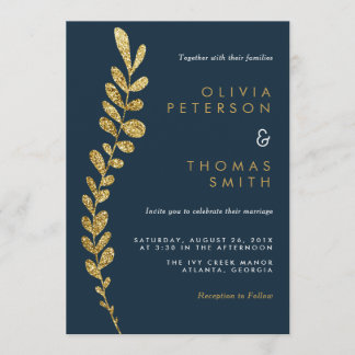 Colour Editable Faux Gold Leaf Wedding Invitation