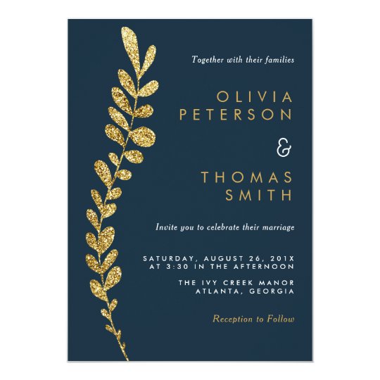 Colour Editable Faux Gold Leaf Wedding Invitation