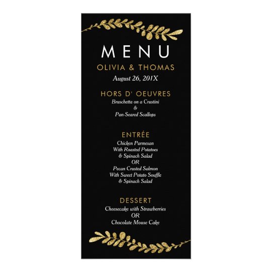 Colour Editable Faux Gold Leaf Wedding Menu Card