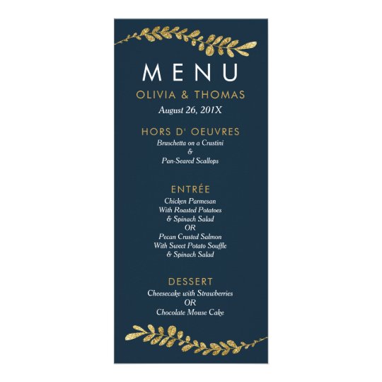 Colour Editable Faux Gold Leaf Wedding Menu Card Customised Rack Card