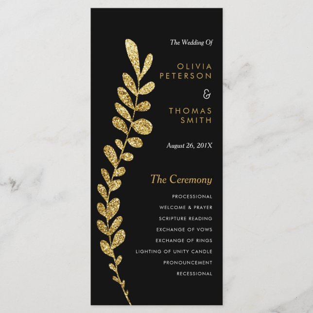 Colour Editable Faux Gold Leaf Wedding Progam Programme (Front)