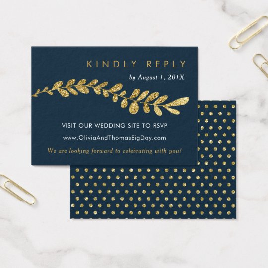 Colour Editable Faux Gold Leaf Wedding RSVP Card