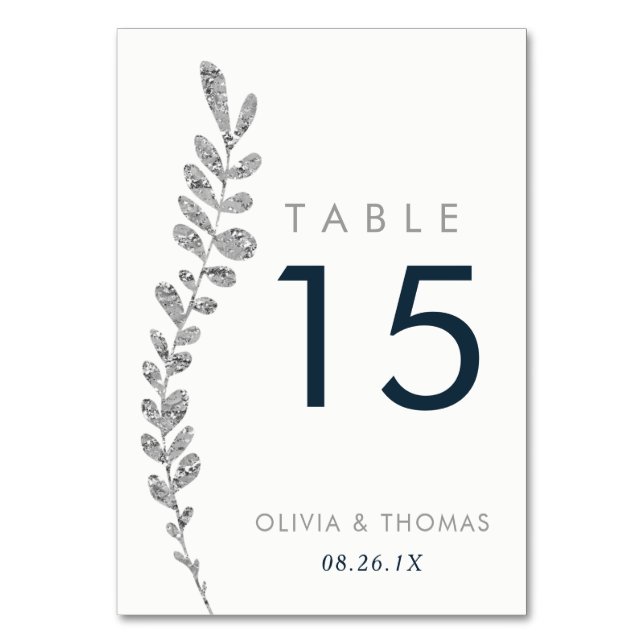 Colour Editable Faux Silver Leaf Table Number Card (Front)