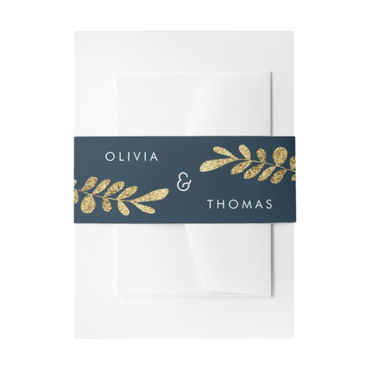 Colour Editable Gold Leaf Wedding Invitation Band Invitation Belly Band