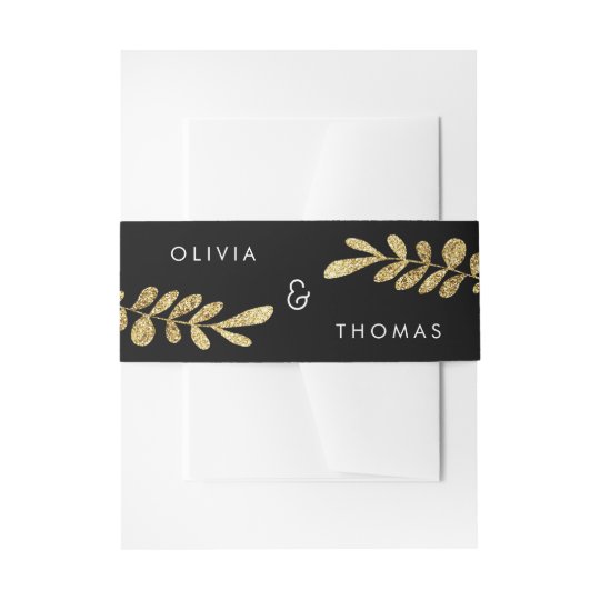 Colour Editable Gold Leaf Wedding Invitation Band Invitation Belly Band