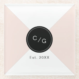 Colour editable minimalist modern wedding monogram glass coaster