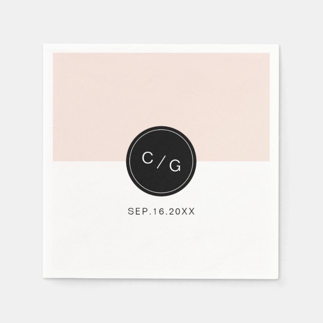 Colour editable minimalist modern wedding monogram napkin (Front)