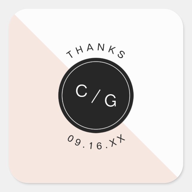 Colour editable minimalist modern wedding monogram square sticker (Front)