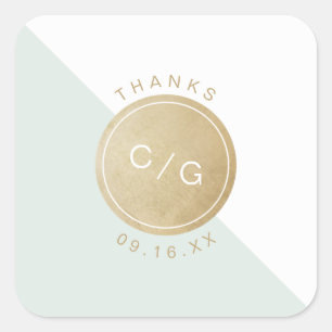 Colour editable minimalist modern wedding monogram square sticker