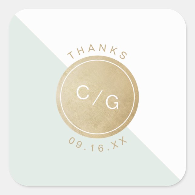 Colour editable minimalist modern wedding monogram square sticker (Front)