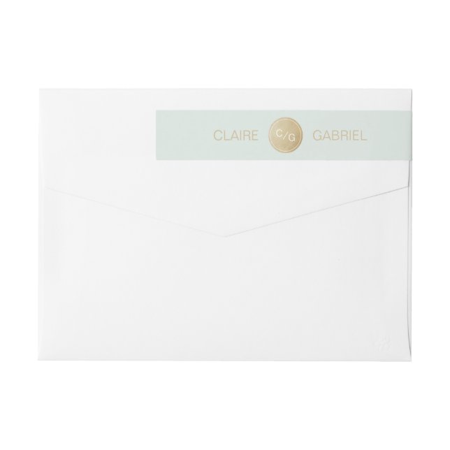 Colour editable minimalist modern wedding monogram wrap around label (Back)