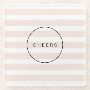 Colour editable modern simple cheers blush stripes glass coaster