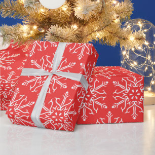 Colour Editable Red Snowflakes Christmas Wrapping Paper