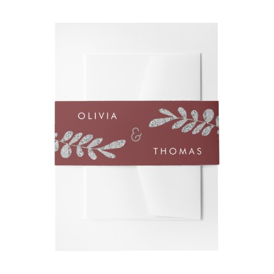 Colour Editable Silver Leaf Invitation Band Invitation Belly Band
