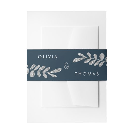 Colour Editable Silver Leaf Invitation Band Invitation Belly Band