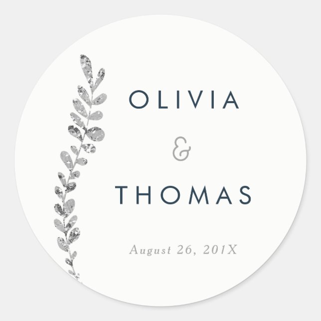 Colour Editable Silver Leaf Sticker, Favour Sticke Classic Round Sticker (Front)