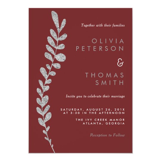 Colour Editable Silver Leaf Wedding Invitation
