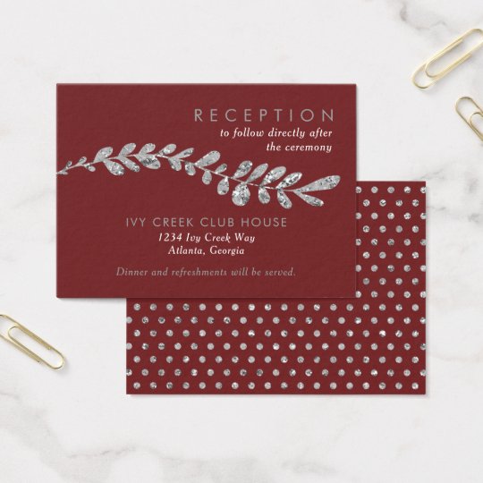 Colour Editable Silver Leaf Wedding Reception Card