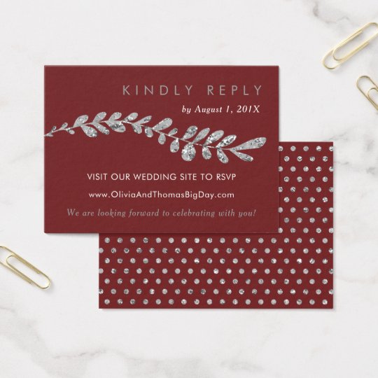 Colour Editable Silver Leaf Wedding RSVP Card