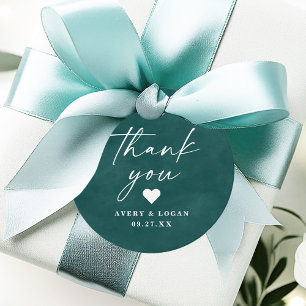 Colour Editable Teal Watercolor Wedding Thank You Favour Tags
