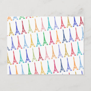 colour eiffel towers pattern postcard