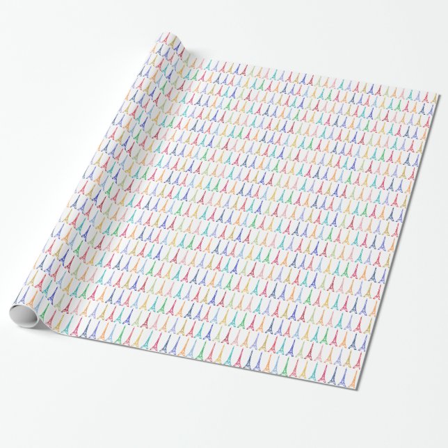 colour eiffel towers pattern wrapping paper (Unrolled)