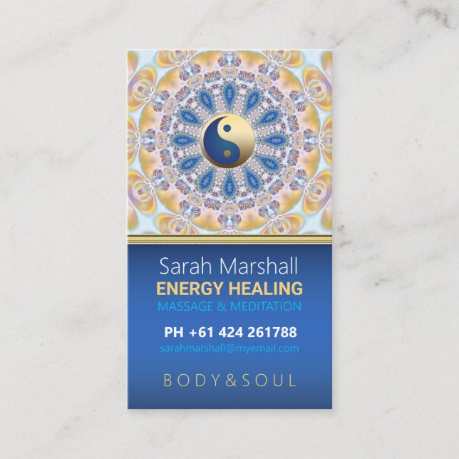 Colour Energy Healing Blue Yellow Business Card (Front)