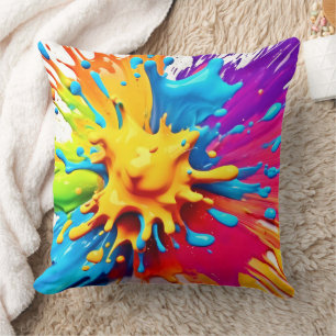 Colour Explosion: Abstract Paint Splatter Cushion
