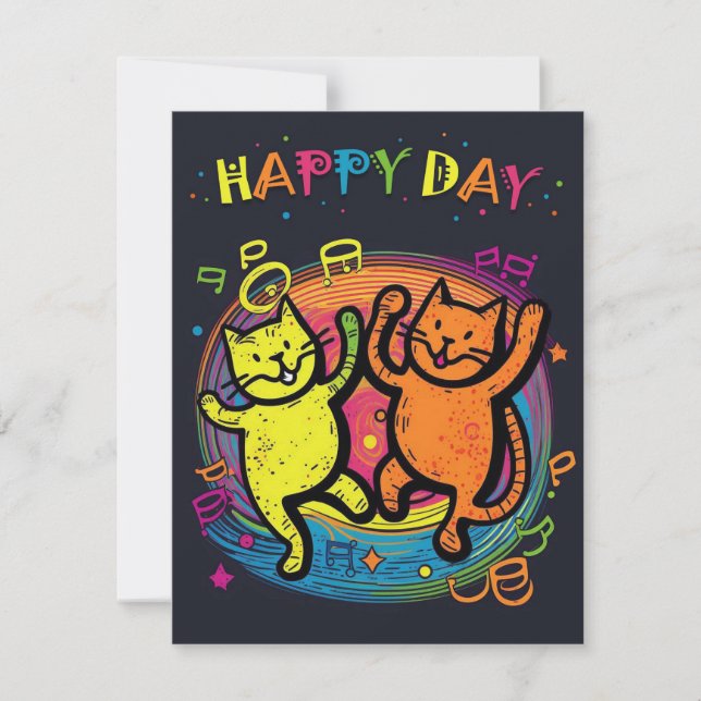 Colour Explosion Cat Celebration Card (Front)