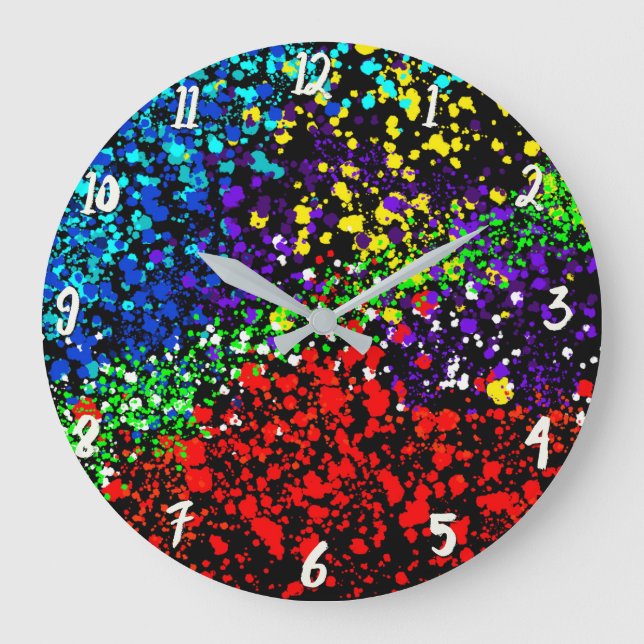 Colour Explosion Paint Dots Colourful Modern Cool Large Clock (Front)