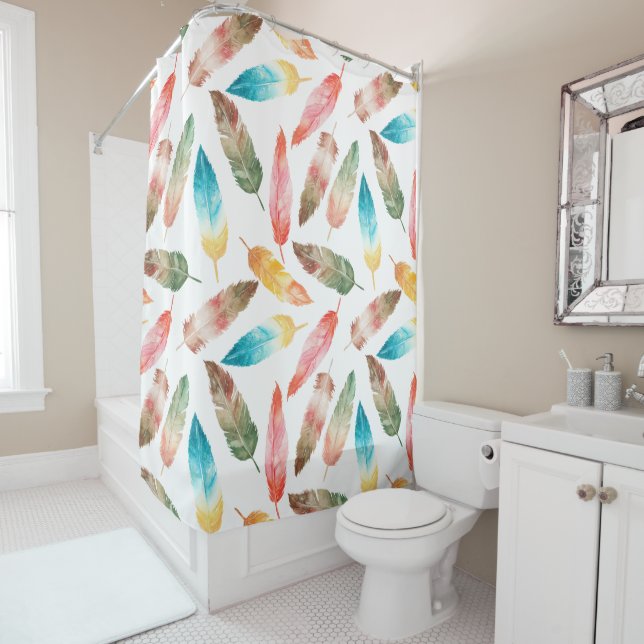 Colour Feathers Shower Curtain (In Situ)