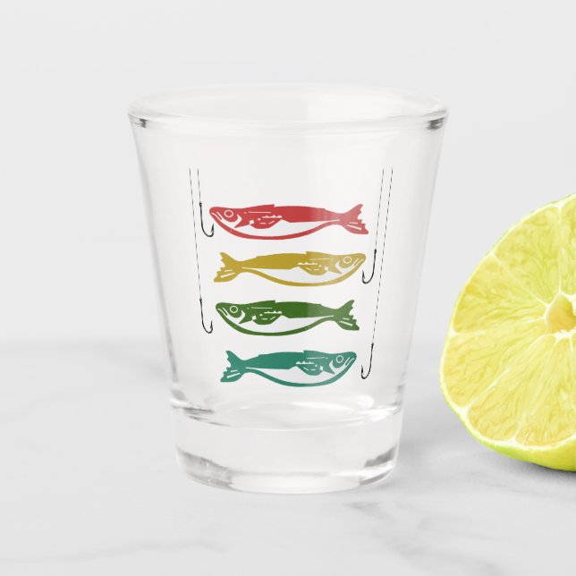 Colour Fish with Fish Hooks Shot Glass (Front)