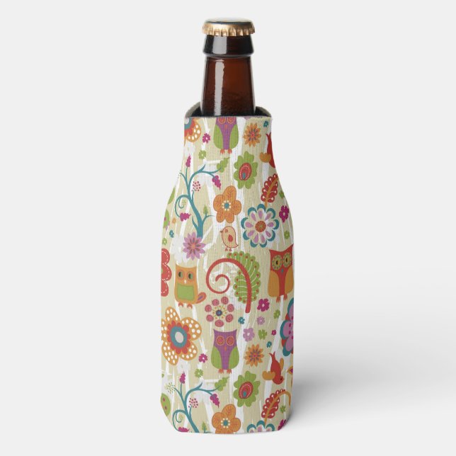 Colour Floral and Owl Bottle Cooler (Bottle Front)