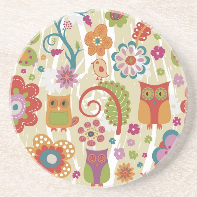 Colour Floral and Owl Coaster (Front)
