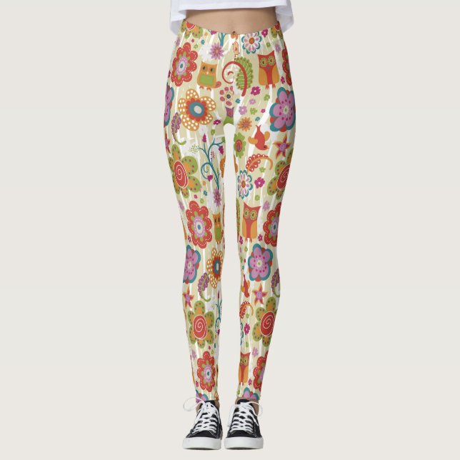 Colour Floral and Owl Leggings (Front)