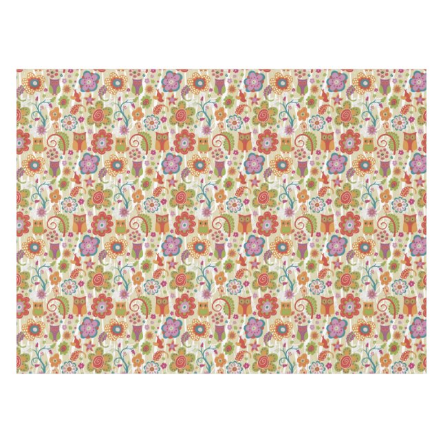Colour Floral and Owl Tablecloth (Front (Horizontal))